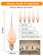 Silicone Dipped Candle Light Bulbs Flicker Flame Replacement Bulbs 1 Watt Country Style Silicone Light Bulbs for Window Candle Lamps Chandeliers, C7/E12 Candelabra Base (12 Pack)