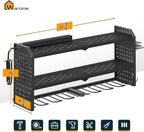 Warome Garage Power Tool Organizer with 8-Outlet Power Strip, Tool Storage Rack Wall Mount with 8 Cordless Drill Holders, Tool Organization Shelf with Charging Station in Black