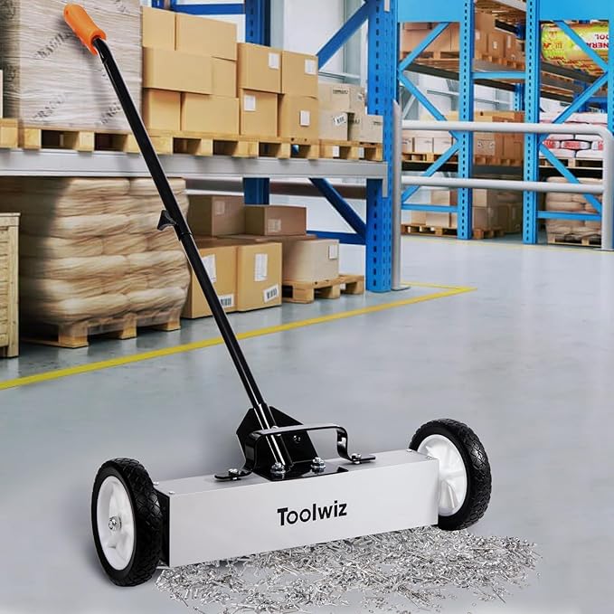 Toolwiz Magnetic Pick Up Sweeper with Wheels 24-inch Large Magnet Pickup Lawn Sweeper Roofing Tools, 33Lbs Yard Tools with Telescoping Holder and Quick Release Latch for Heavy Duty Metal Clean up