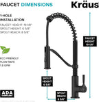 KRAUS Torak Pull Down Kitchen Faucet in Matte Black with Commercial Style Spring Spout, 2 Function Sprayer, Pre-Attached Water Lines, and Mounting Hardware, KPF-2635MB