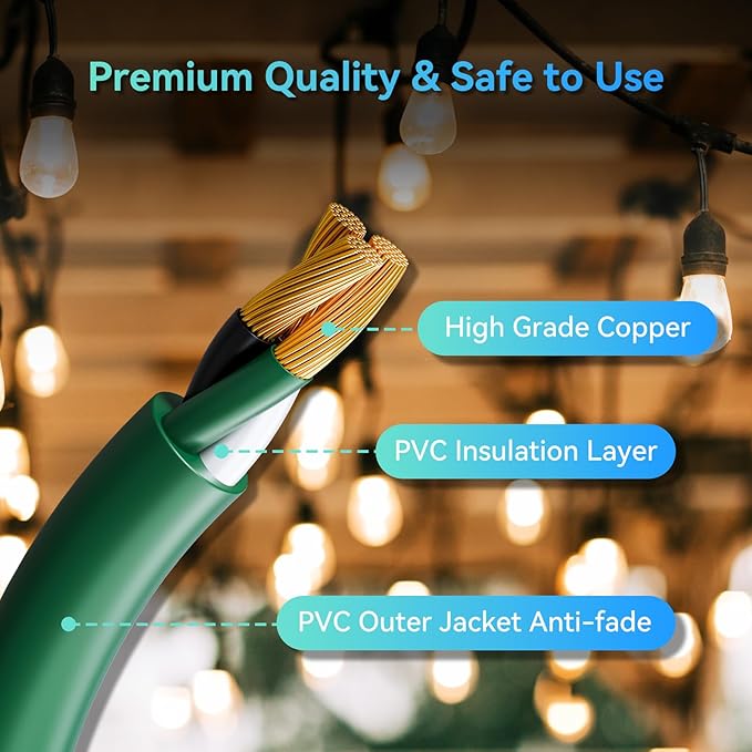 K KASONIC - 50 Ft Extension Cord with 3 Outlets, UL Listed 16/3 SJTW 3-Wire Grounded, 13A 125V 1625W for Indoor/Outdoor Use - Green