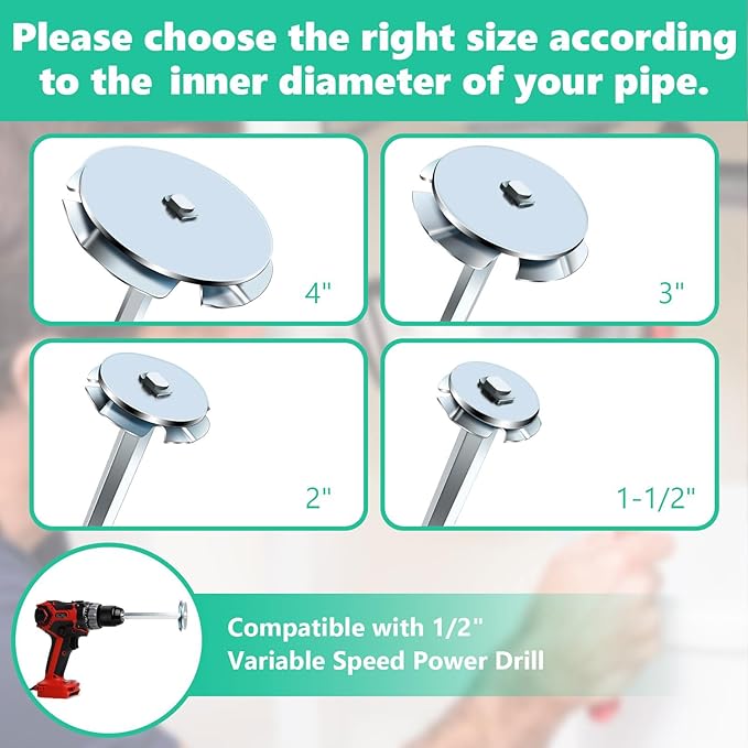 PVC Pipe Reamer, 4Pcs PVC Fitting Saver Tool for Removing SCH 40 from Hub, 1-1/2 In, 2 In, 3 In, 4 In Head, Bit Socket Saver Set for PVC Plumbing, Fits 1/2" Variable Speed Power Drill