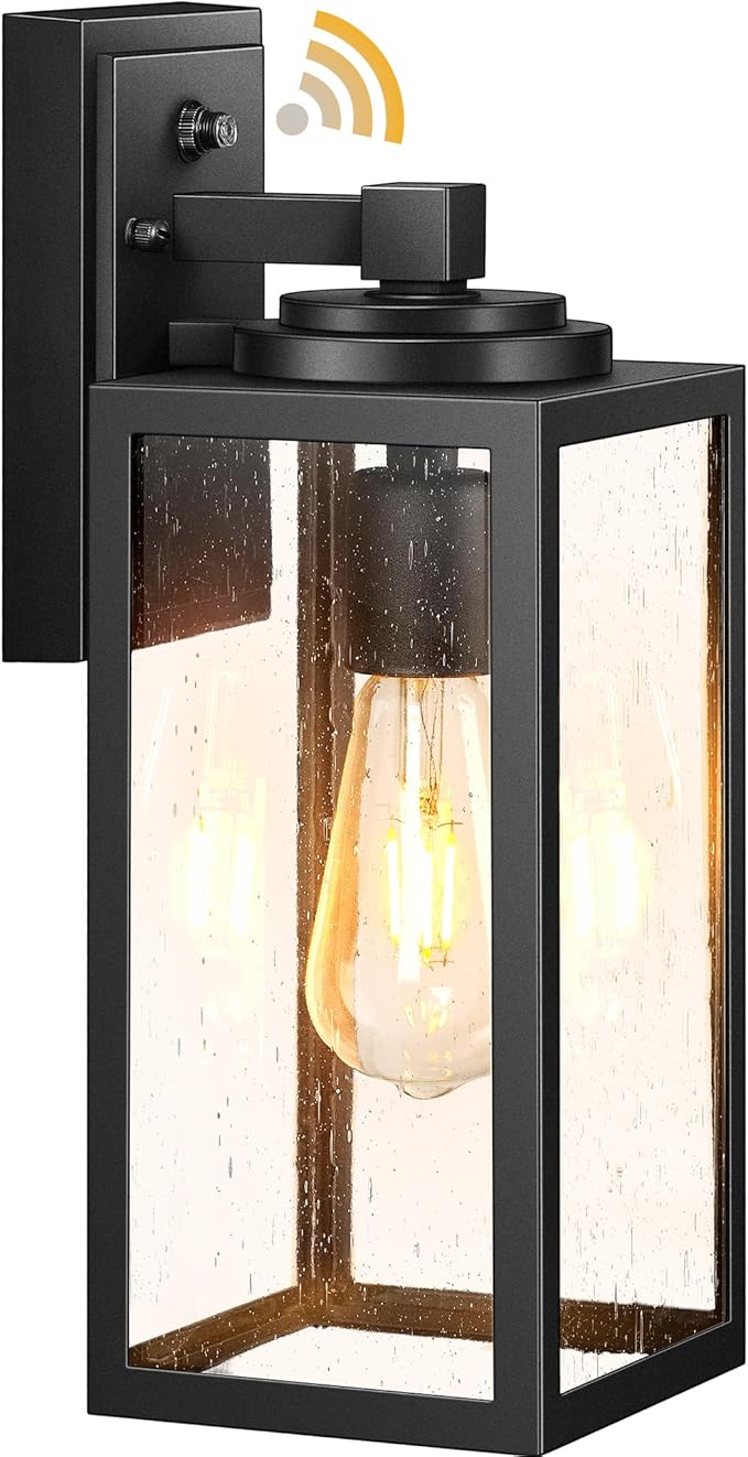 VIANIS 14.5" Large Outdoor Sconce Lights, Black Dusk to Dawn Outdoor Lighting with Tempered Bubble Glass, Anti-Rust Outside Light Fixtures Wall Mount, Waterproof Front Porch Light for Porch, Garage