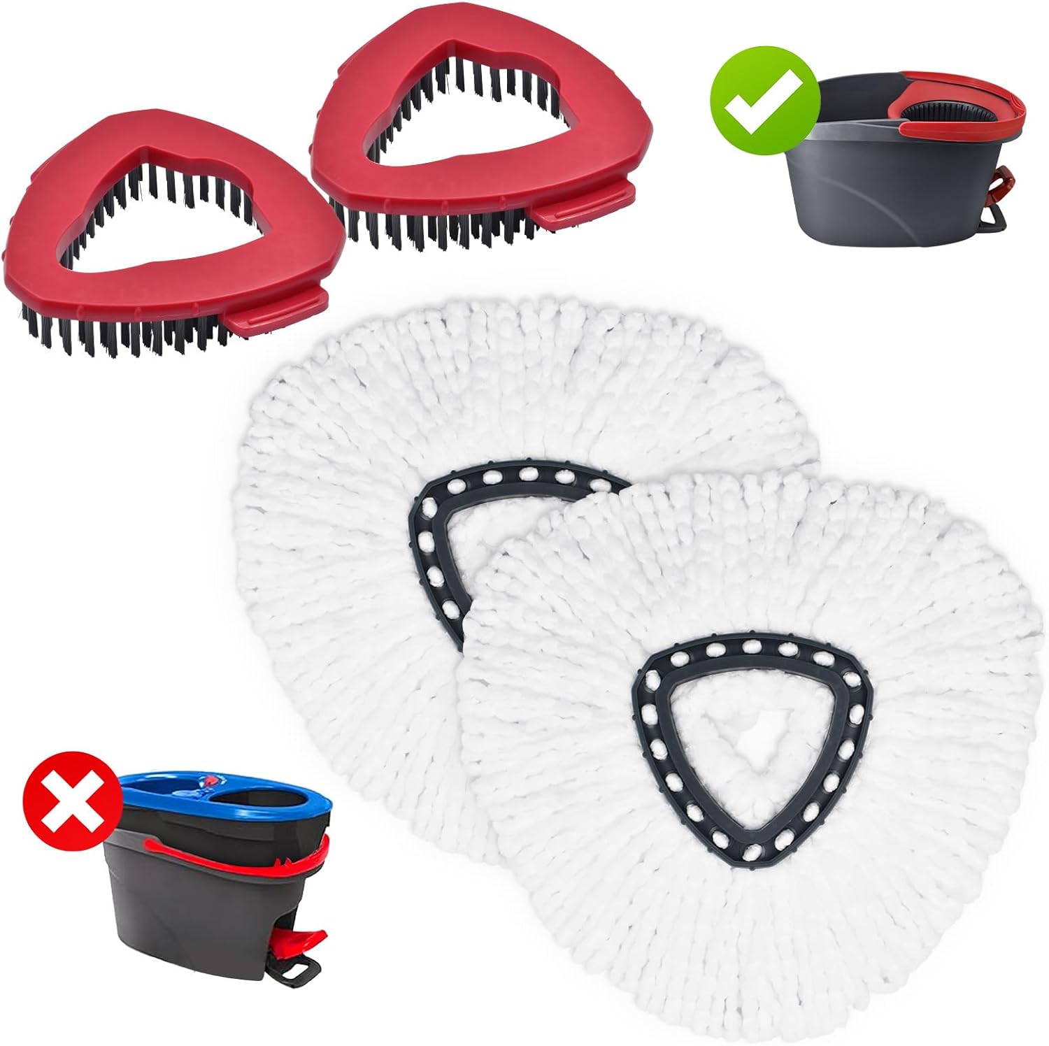 Mop Heads Replacements for Ocedar, Mop Replace Head for O Cedar, Spin Mop Replacement Head for Ocedar Easy Wring 1 Tank System, Mop Heads Include 2 Pack Spin Mop Refills and 2 Pack Scrubber Mop Head