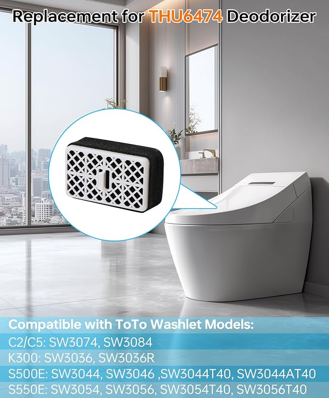 THU6474 Deodorizer Filter for TOTO Washlet THU6474-01, THU6072, Compatible with S500E/S550E/K300/C2/C5/SW3074/SW3054T40/SW3056T40, Bathroom Toilet Carbon Catalyst Air Filter Replacement, 2 Pack