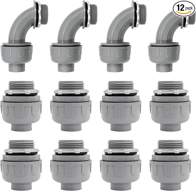 1-1/2 inch PVC Flexible Conduit Connector UL Listed Conduit Connector Fittings 12 Pack (8 Pcs 180D/4 Pcs 90D)