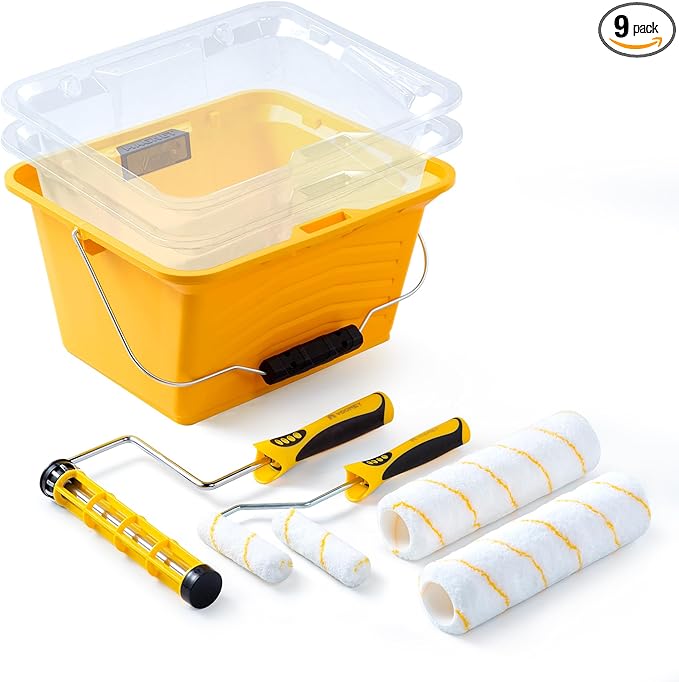 Voomey 9 Inch Paint Bucket - Paint Roller Kit with Bucket Liner, Includes Roller Frame & Microfiber Covers, Professional Wall Painting & DIY Projects