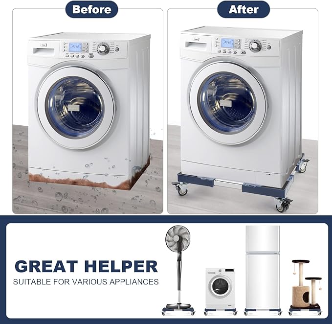 WBD WEIBIDA Adjustable Furniture Dolly with 4 Dual-Locking Wheels, Universal Washing Machine Base Stand, Square Appliance Mover for Refrigerator, Mini-Fridge, Washer & Dryer, Moving Cart