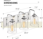 zeyu 3-Light Modern Vanity Lights for Bathroom, 20.5" Industrial Bathroom Lights Over Mirror with Clear Glass Shade, Chrome Finish, ZSL72B-3W CH