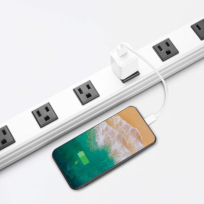 16 Outlet Plugs Heavy Duty Metal Power Strip, Aluminum Workshop Socket with 10 FT Long Cord and Power Switch. 15A, 125V, 1875W Silver