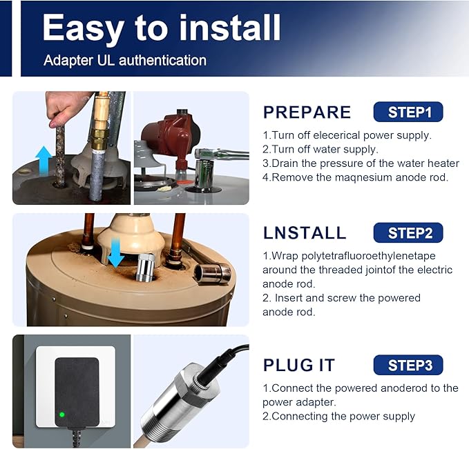 Powered Anode Rod, vattceel Water Heaters Anode Rod Titanium Anode Rod(10-45 Gallon Tank), Electrical Anode Rod,No More Sulfur/Rotten Egg Smell,Prevent Corrosion of Storage Tanks