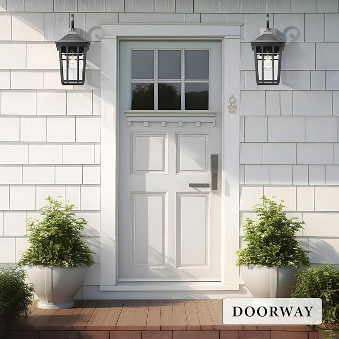 Darkaway Large Outdoor Wall Lights for House, 18inch Exterior Lighting Fixtures 2pcs Wall Mount Outdoor Porch Lights Black Outdoor Sconce Lights with Seeded Glass for Hallway Garage