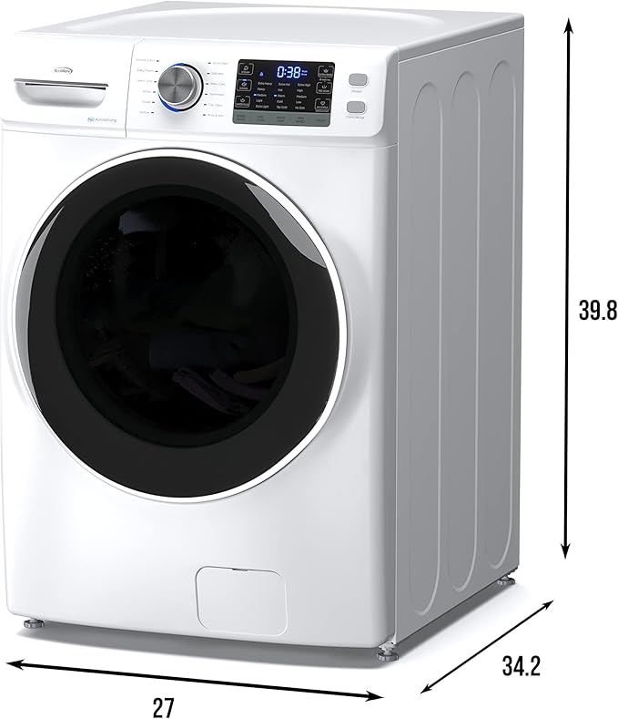 KoolMore FLW-5CWH Front Load 4.5 Cu. Ft Machine with Quiet Inverter Motor, Steam and Water Plus Functions, 20-Minute Quick, 12 Washing Cycles [120V], X-Large (27"), White
