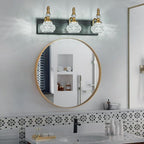Bathroom Light Fixtures, Modern Glass Crystal Vanity Light Vintage Bathroom Lighting Fixtures Over Mirror 3 Light Vanity Lights G9 Bulb (19.68 Inch, Black Gold)