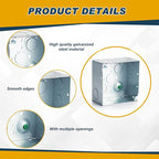 2 Pcs 4 x 4 Inch Metal Electrical Junction Box 2-1/8'' Deep Square Electrical Box Silver Galvanized Steel Drawn Construction