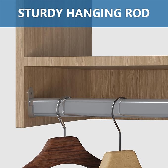 Modular Closet with 66" Width, Wooden Towers and Wall Mounted Hanging System for Bedroom Walk-in Closets