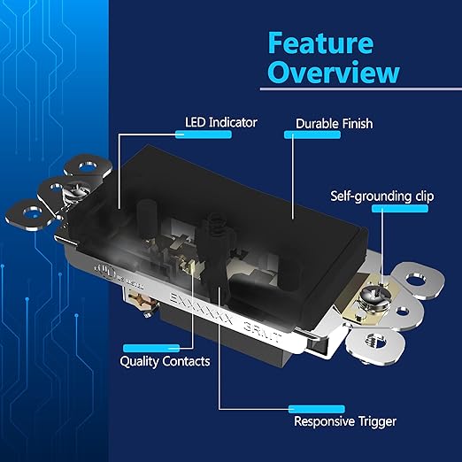 LIDER Minimalist Design Matte Finish Lighted Decorator Switch with Wall Plate, Frameless Paddle Light Switch with Locator Light, Single Pole, Grounding Screw, 15A 125V, UL Listed, Black, 10 Pack