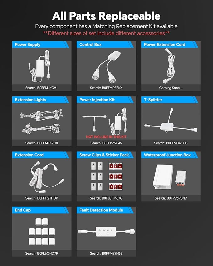 ASAHOM Permanent Outdoor Light Pro S108D, 200FT with 144 RGBCW LEDs, WLED Integration, AI Lighting, 30000 Lighting Effect Combination, IP67 Waterproof for Halloween Christmas Daily Decor, White