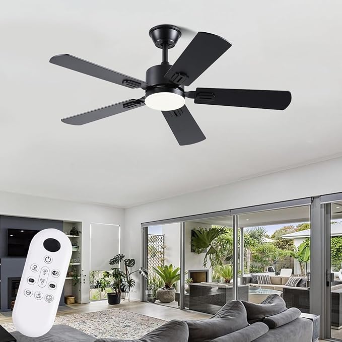 42 inch Modern Ceiling Fans with Lights APP/Remote Control, Low Profile Reversible 6 Speeds Ceiling Fan Light for Indoor/Outdoor Patio Bedroom Living Room,Black