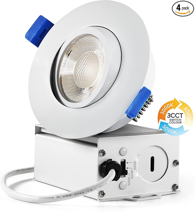 Sublimation 3 Inch led recessed Light 1 Packs,Waterproof recessed Lights for Shower，Ultra-Thin 10w with Junction Box,3 Colors Adjustable,Suitable for Bathroom,Parlor,Bedroom,Kitchen,Balcony