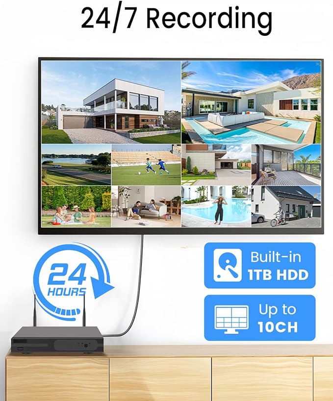 [Dual Lens 4MP+4MP & 10X Zoom] Security Camera System Outdoor Wireless with Auto Tracking, 4K Indoor Home Video Surveillance CCTV 10 CH with 1TB, 100ft Color Night Vision Weatherproof