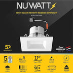 NUWATT 12 Pack, 4 Inch Square Can Light, 4" Square Retrofit LED Recessed Lighting, 5CCT Selectable 2700K/3000K/3500K/4000K/5000K, 750 Lumens, 11W, Dimmable Ceiling Light, Wet Rated Downlight, ETL
