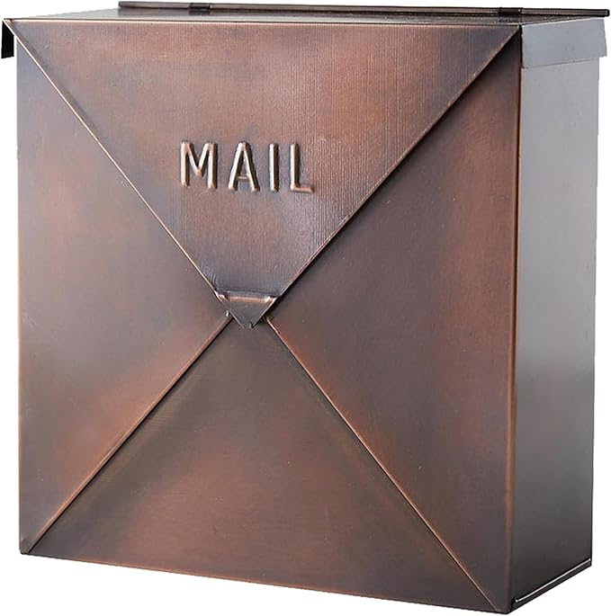 NACH Mailboxes for Outside Wall Mount, 12 x 12 x 4.8 inch Antique Copper Mail Boxes for House Outside, Waterproof Mailboxes for Outside - Chicago Style Mail Box