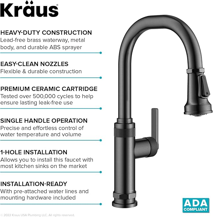 KRAUS Allyn Industrial Pull-Down Single Handle Kitchen Faucet in Spot-Free Black Stainless Steel, KPF-4102SFSB