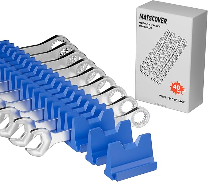 40PCS Modular Wrench Organizer Wrench Holder - Wrench Tool Organizers for Tool Drawer Storage, Wrench Storage Set with Metric & SAE Label, Wrench Rack Tool Gift for Professional Mechanics Men, Blue