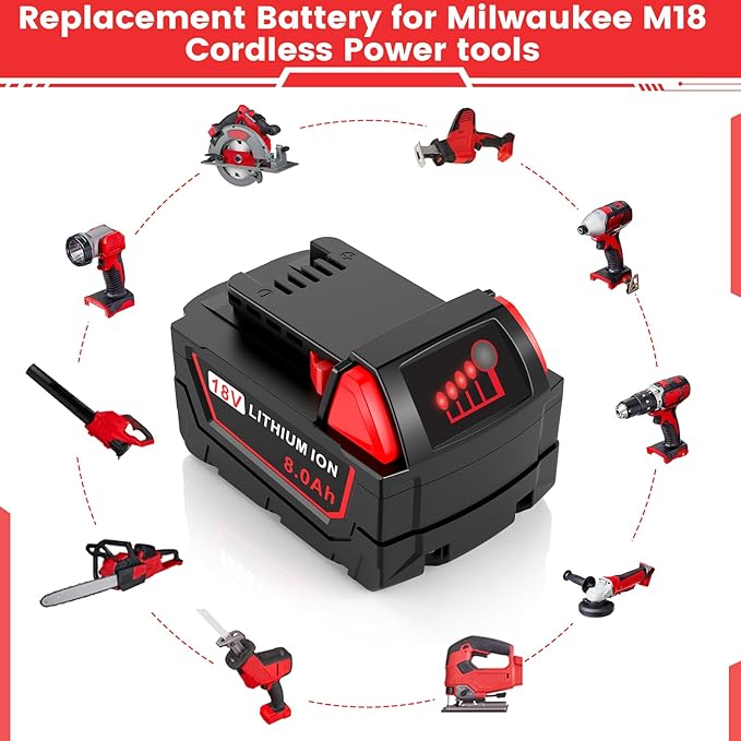18V 8.0Ah Replacement for Milwaukee Mk18 Battery 48-11-1850 48-11-1840 48-11-1852 48-11-1815 Cordless Power Tools Battery