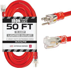 Iron Forge Cable Lighted Outdoor Extension Cord 50 ft - 14 Gauge 15 Amp Heavy Duty Power Extension Cords - SJTW - Great for Major Appliances, Power Tools, Garden Supplies - Red