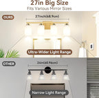 4-Light Bathroom Light Fixtures, 27" Modern Vanity Lights Over Mirror with Milky White Glass Shade, Gold Wall Sconce, Classic Wall Light Fixture for Mirror Living Room Cabinet Bedroom Porch Kitchen
