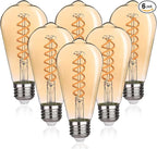 ST19/ST58 Vintage LED Edison Bulb,4.5W Warm White 2500K,Amber Glass Flexible Spiral LED Filament Light Bulb,450Lm Dimmable 4.5W Equivalent to 45W, E26 Base(4.5W-2500K-6 Pack)