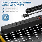 Power Tool Organizer with Charging Station, 4 Layers Garage Storage Rack with 6 Drill Holders, Father's Days Gift For Dad, Wall Mount Garage Organizer Built in 8 Outlets Power Strip, Yellow
