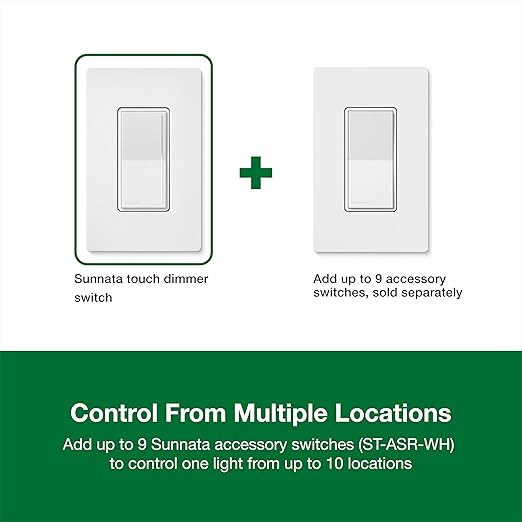 Lutron Sunnata Touch Dimmer Light Switch with Wallplate, LED+ Advanced Technology for LED and Incandescent, 3 Way/Multi Location, STCL-153MW-WH, White