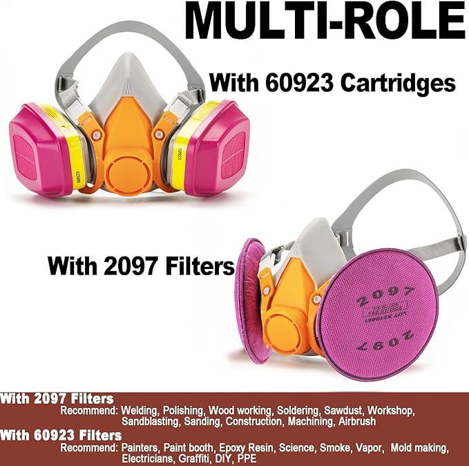 RANKSING Respirator Mask with Filters and Glasses to Against Dust Gases Fumes in Painting Spraying Sanding Orange/Pink