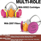 RANKSING Respirator Mask with Filters and Glasses to Against Dust Gases Fumes in Painting Spraying Sanding Orange/Pink