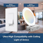 Amico 6 Pack Dimmer Light Switch, Single-Pole or 3-Way Slide Dimmer Switches for Led Lights, Suitable for 150W Dimmable LED/CFL and 600W Incandescent/Halogen, Wall Plate Included, UL Listed, White