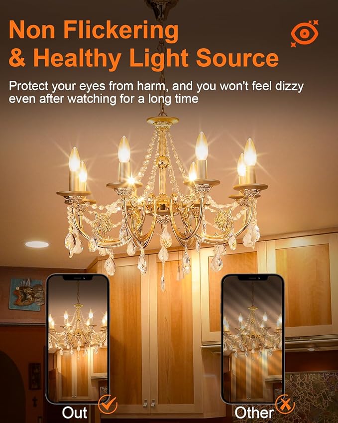 E12 Candle Light Bulbs 25W Warm White 2500K, 250Lumen - B10 Clear Candelabra Base Bulbs Dimmable Chandelier Light Bulbs for Ceiling Fan, Pendants or Outdoor (12 Pack)