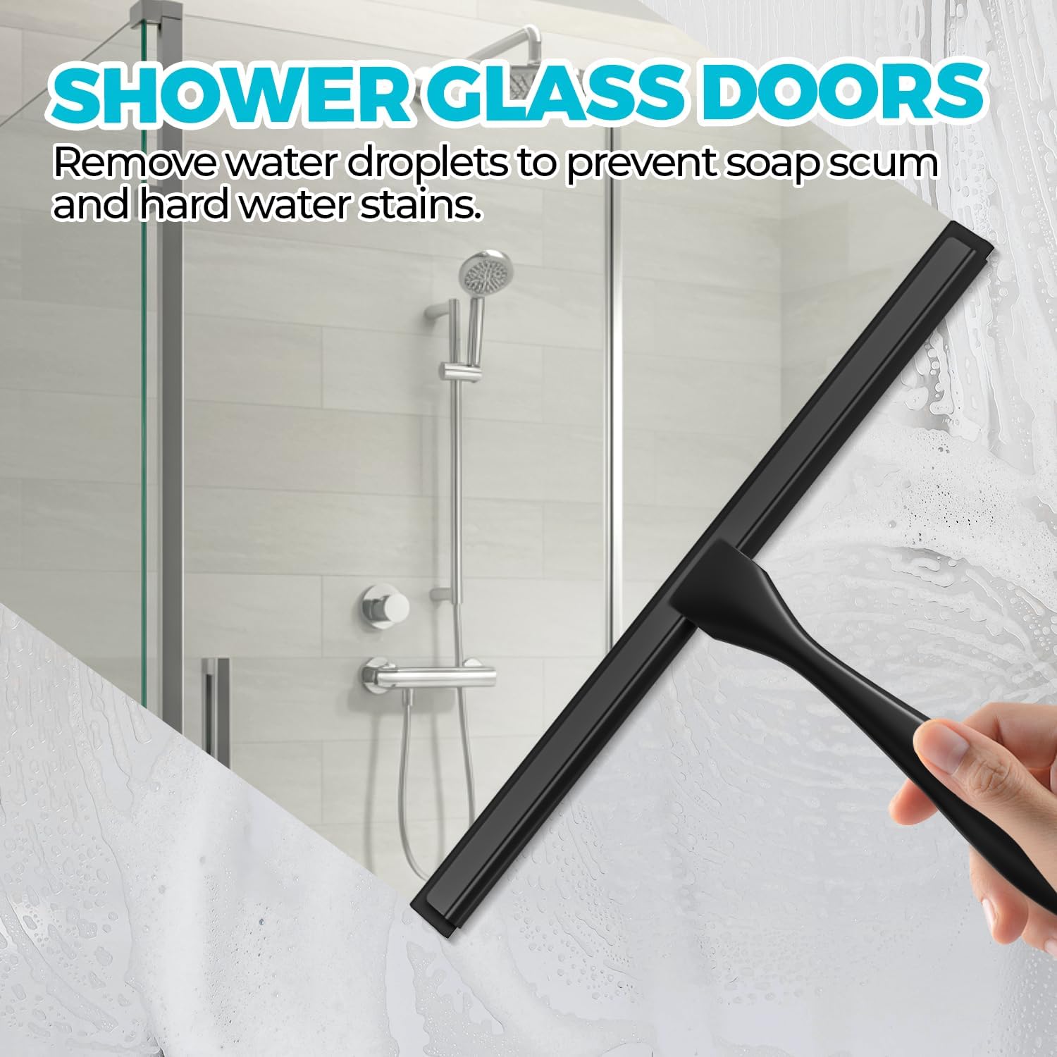 2PACK All-Purpose Shower Squeegee for Shower Doors, Tile Shower Walls, Bathroom, Window, Glass and Car Windshield, Mirrors and Kitchen-Stainless Steel, 10 Inches, Black
