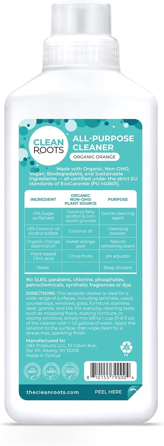 All-Purpose Cleaner – EcoGarantie Certified, 100% Plant-Based Formula, Made with Organic Ingredients, Scented with Organic Orange Essential Oil – 33.8 fl oz (1 L), Pack of 2