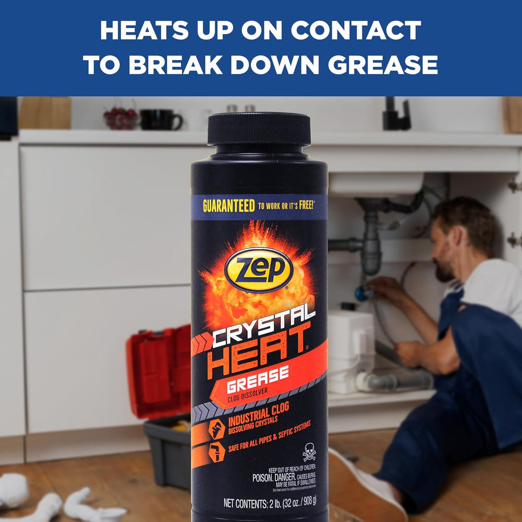 Zep Crystal Heat Drain Opener 32 Ounce - ZUCRY2 - Dissolves Drain Clogs Fast (32 Fl Oz, 12)