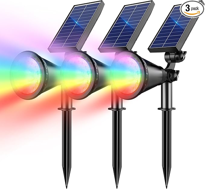 Solar Spot Lights Outdoor, Color Changing Spot Lights Outdoor 36 LEDs, Adjustable Solar Powered Multicoloured Spotlights Wall Lights for Garden Holiday Christmas Decorations-3 Pack (RGB)