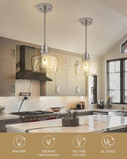 Emak Brushed Nickel Pendant Lights, Modern 8 Inch Clear Glass Pendant Light Fixtures for Kitchen, Bathroom, Bedroom, Dining Room, PL122-BN-CG