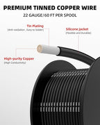 NAOEVO 22 Gauge Wire 360ft, 22 AWG Wire 6 Colors 60ft Each Spool, Flexible Silicone Tinned Copper Electrical Cable, Wiring kit for Breadboard/Automotive/DIY/Battery, 200℃