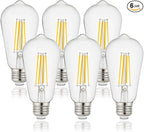 Depuley LED Light Bulbs E26: Chandeleir Lights Bulb 6W Equivalent 60W - Edison Vintage Bulbs Warmlight 2700K ST58 Clear Glass Bulb 800LM 80+CRI Non-Dimmable 6-Pack