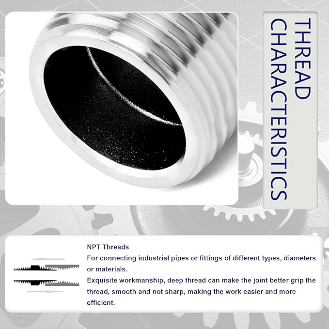 ChillWaves 304 Stainless Steel Pipe Fitting, Hex Nipple 3/8" NPT Male x 3/8" NPT Male Thread Adapter(3-PACK)