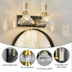 Vintage Bathroom Vanity Light, 2-Light Black Gold Vanity Lighting Fixture with Flower Glass Shade, Bathroom Lighting Fixtures Over Mirror