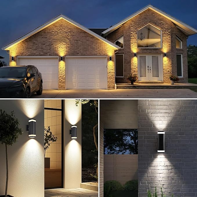 wowlite Dusk to Dawn Outdoor Wall Light 2 Pack, Modern Exterior Lights for House, Matte Black Outdoor Wall Sconce with E26 Base, Waterproof Outdoor Light Fixture Wall Mount Up and Down Lighting