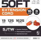 IRON FORGE CABLE 50 Ft Orange Extension Cord - 16/3 SJTW Heavy Duty Outdoor Extension Cable with 3 Prong Grounded Plug for Safety - Great for Garden & Major Appliances